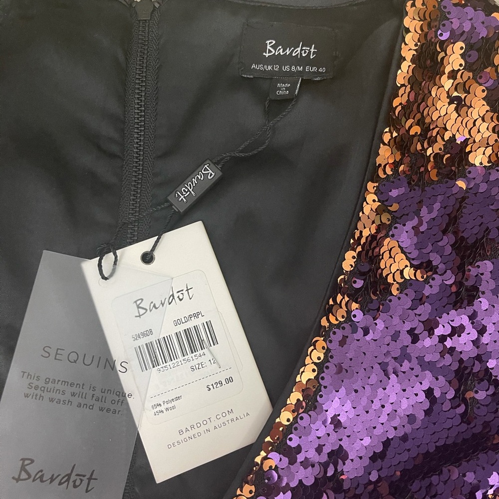 Bardot Sequins Dress Two Tones Embellished - Picture 4 of 7